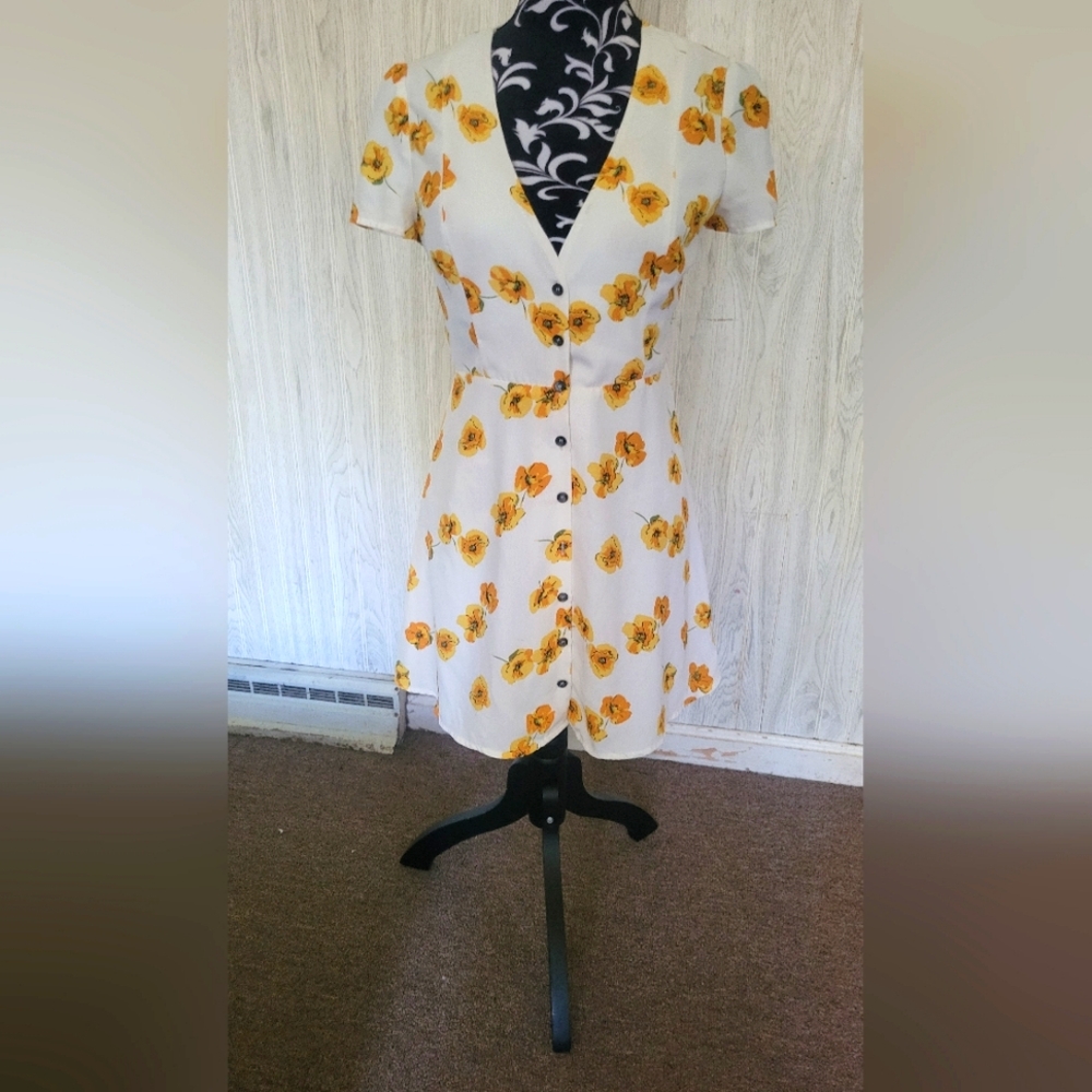 Womens  Re-Named Size S Yellow Poppy Flower Mini Prairie Dress!